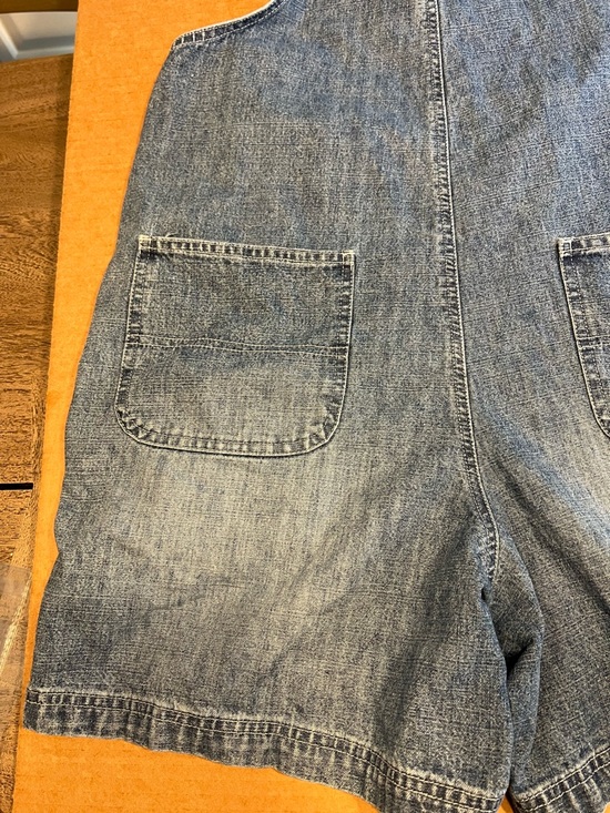Vintage 90’s Disney Denim Mickey Mouse Overalls Jean Short USA Romper SZ Large - Picture 13 of 15